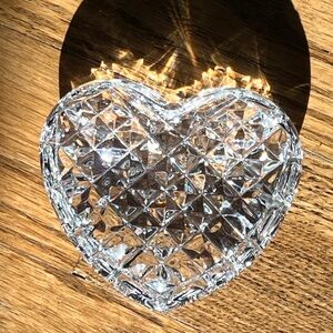 Solid Glass Crystal Heart Paperweight Faceted Clear Desk Decor Heavy